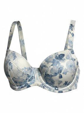 Victoria's Secret Bikini Top 34D Blue Floral Underwire Swim Bathing Suit Bra
